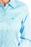 CINCH WOMENS SOLID COLOUR FULL BUTTON WESTERN SHIRT - LIGHT BLUE PINSTRIPE [SZ:S]
