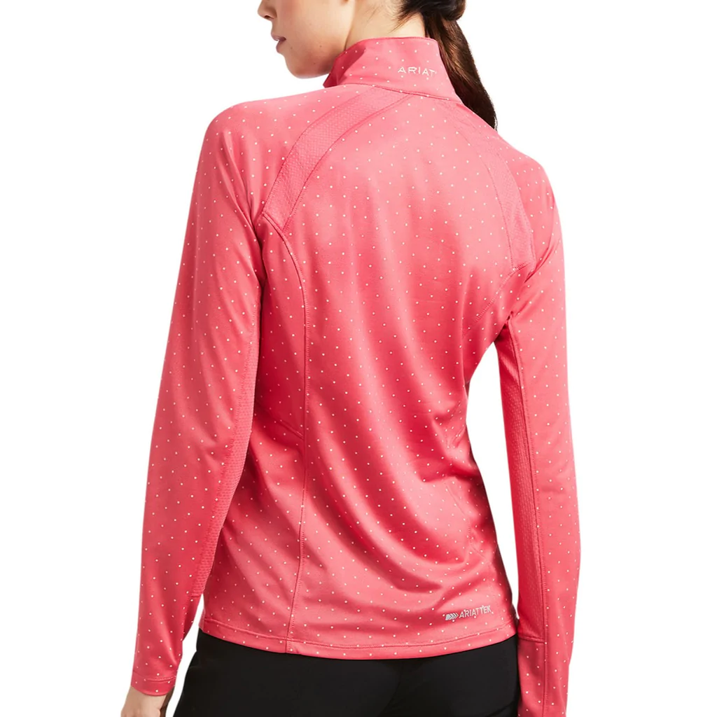 Ariat Sunstopper Womens 2.0 1/4 Zip Long Sleeve Baselayer - Party Punch Dot