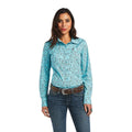 Ariat Kirby Stretch Womens Long Sleeve Shirt - Amazonite Bucking Bronc