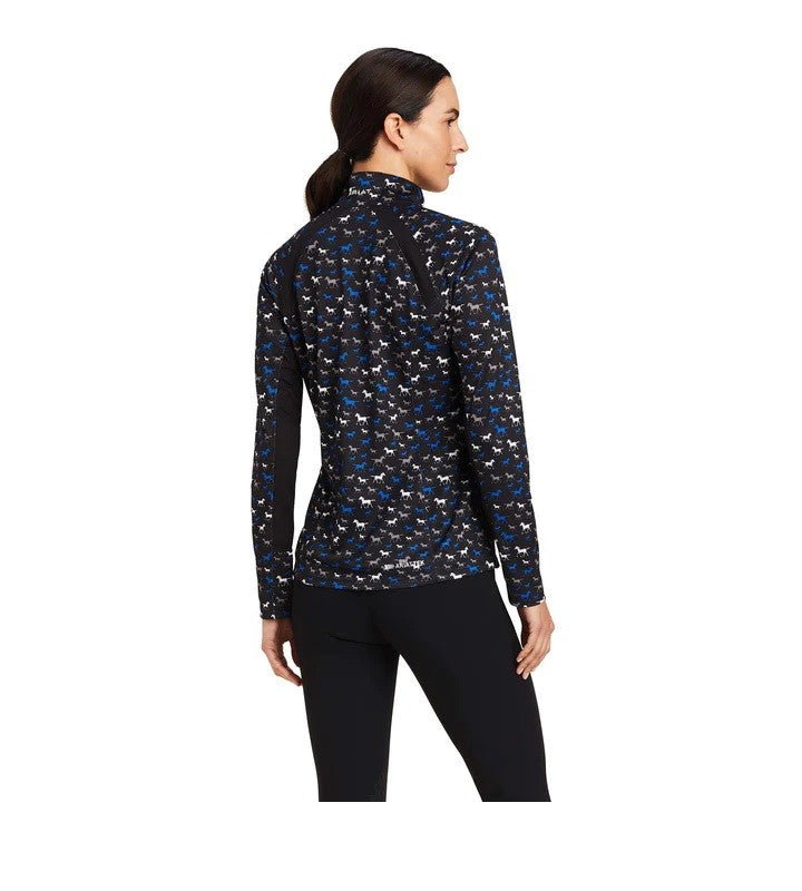 Ariat Womens Sunstopper 2.0 1/4 Zip Long Sleeve Baselayer - Black Busy Pony Print