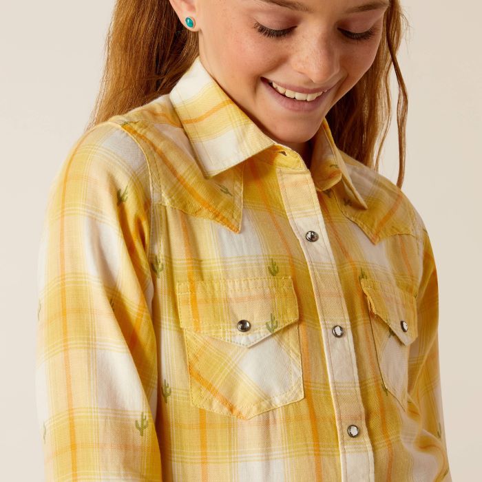 ARIAT GLENROCK GIRLS SNAP LONG SLEEVE SHIRT - CACTUS DOBBY [SZ:XS]