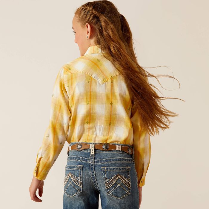 ARIAT GLENROCK GIRLS SNAP LONG SLEEVE SHIRT - CACTUS DOBBY [SZ:XS]