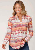 ROPER WOMENS STUDIO WEST COLLECTION LONG SLEEVE SHIRT - MULTI PRINT [SZ:XS]