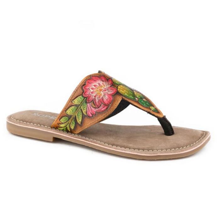 Roper Womens Juliet Tan Tooled Leather Sandal - Tan [sz:8.0]