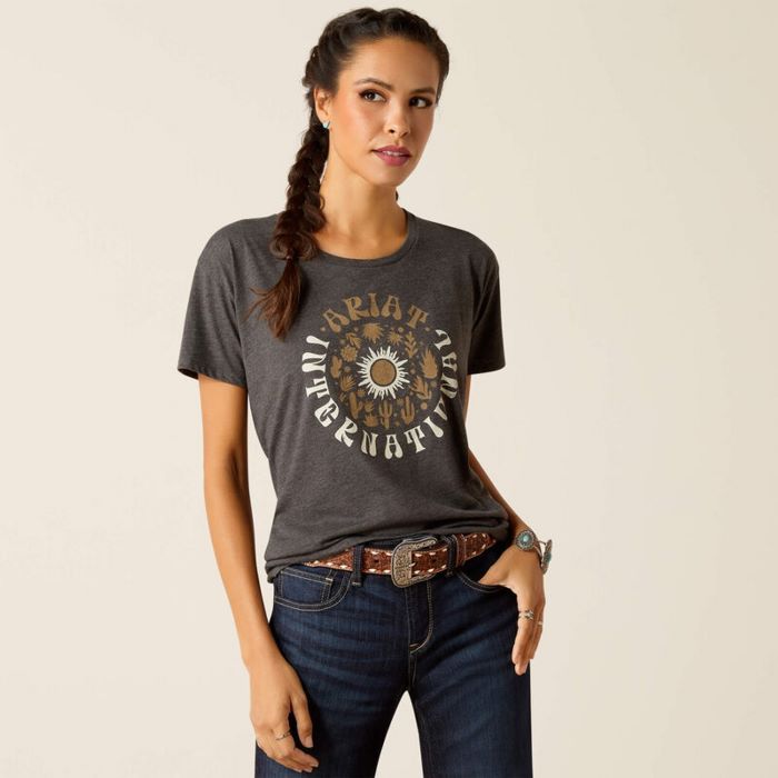 ARIAT SOL CIRCLE SHORT SLEEVE TEE - CHARCOAL HEATHER [SZ:XS]