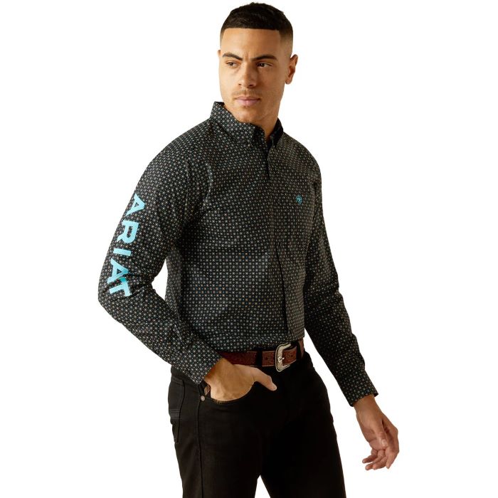 Ariat Team Abel Fitted Long Sleeve Shirt - Black/blue [sz:m]