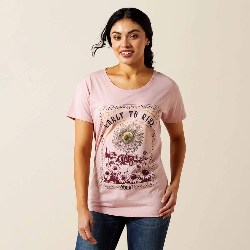 Ariat Early To Rise Womens Short Sleeve Tee - Dusty Pink [sz:xs]