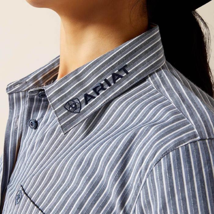 Ariat Womens Wrinkle Resistant Kirby Long Sleeve Shirt - Dress Blue Stripe [sz:s]