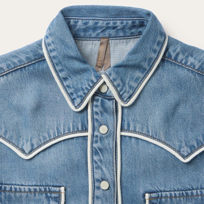 Stetson Piped Womens Denim Long Sleeve Shirt [sz:s]