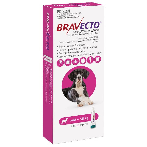 Bravecto Dog Spot On 40kg-56kg Xlarge Pink 1pack