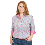 Just Country Georgie Half Button Print Workshirt - Sky Mini Floral
