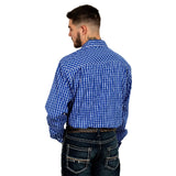 Just Country Austin Mens Full Button Check Print Workshirt - Cobolt/white