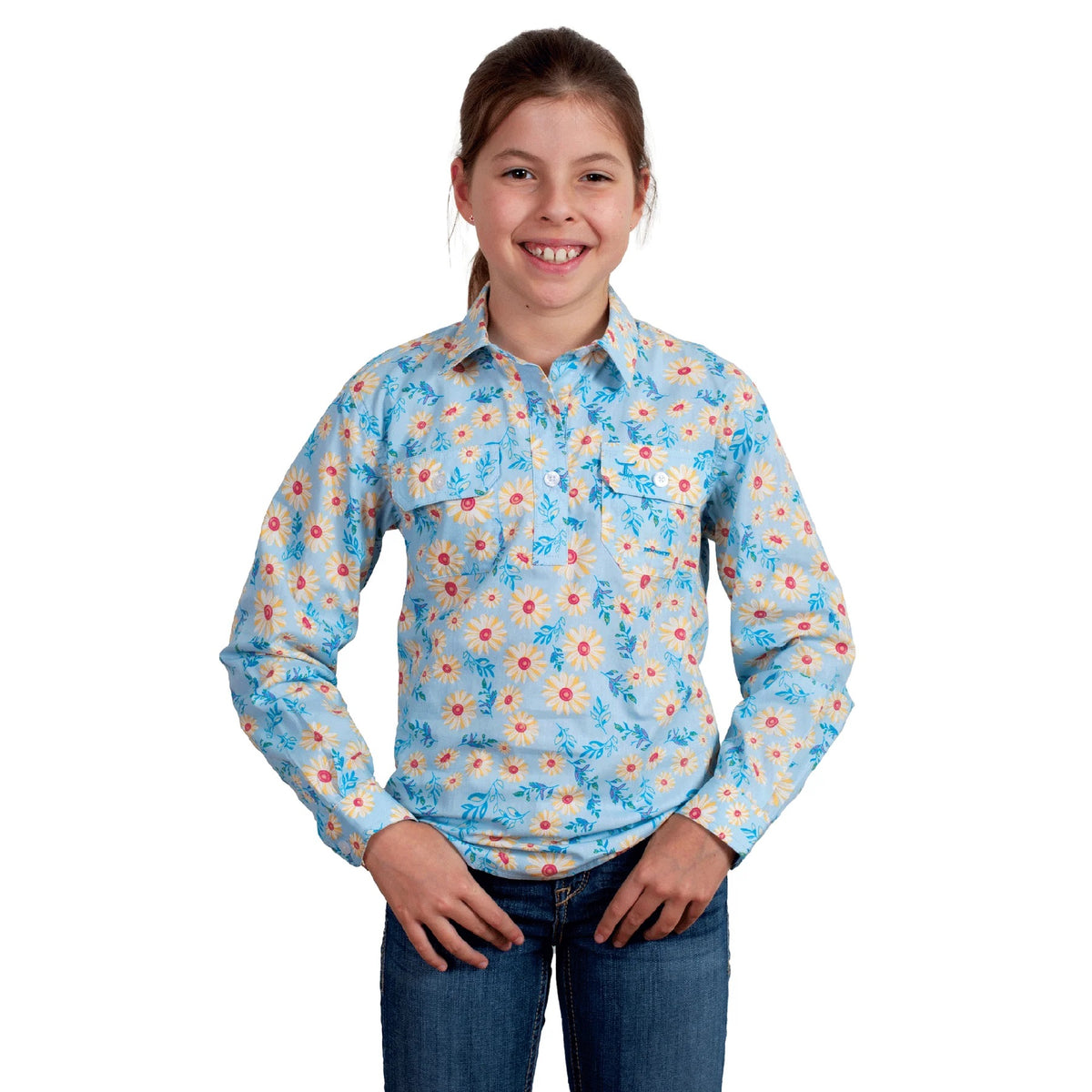 JUST COUNTRY HARPER GIRLS SHIRT - SKY DAISIES [SZ:XS]
