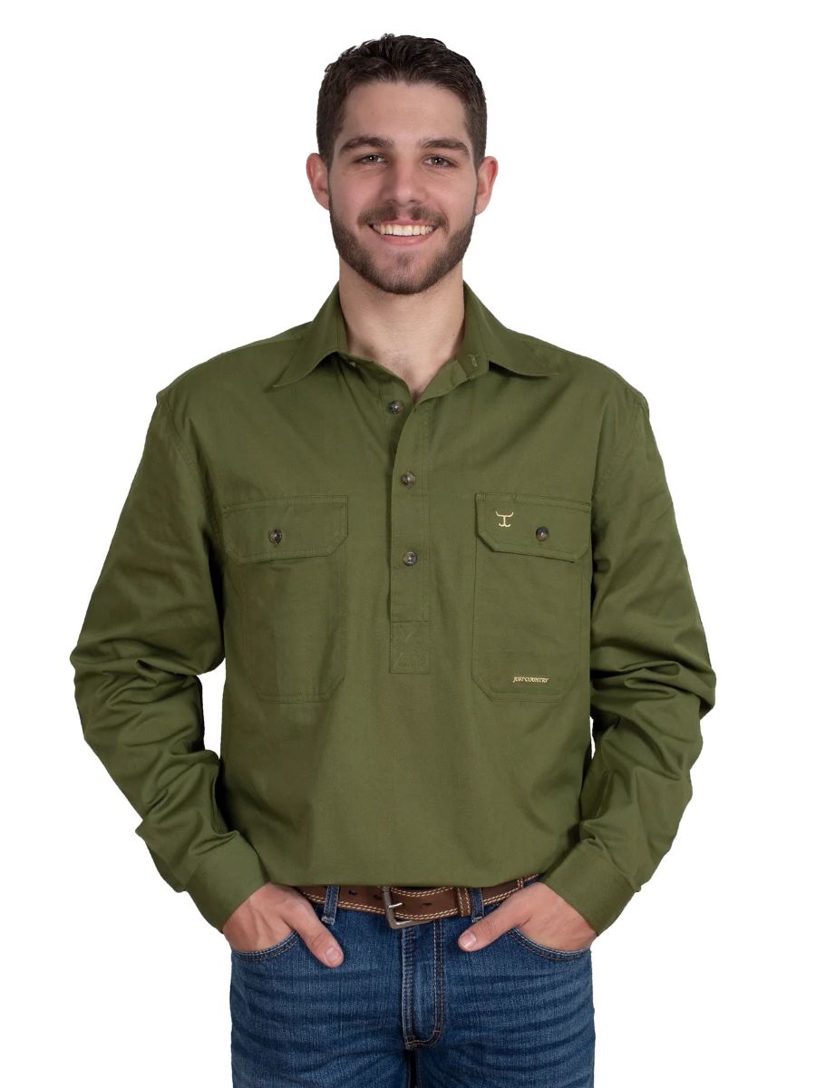 JUST COUNTRY CAMERON SHIRT - OLIVE [SZ:MEDIUM]