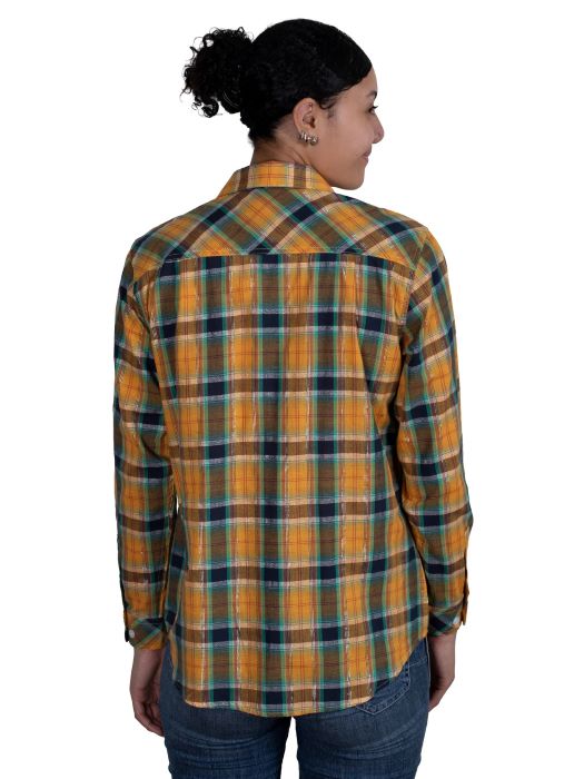 JUST COUNTRY ABBEY FULL BUTTON PRINT WORKSHIRT - MUSTARD/NAVY PLAID [SZ:10]
