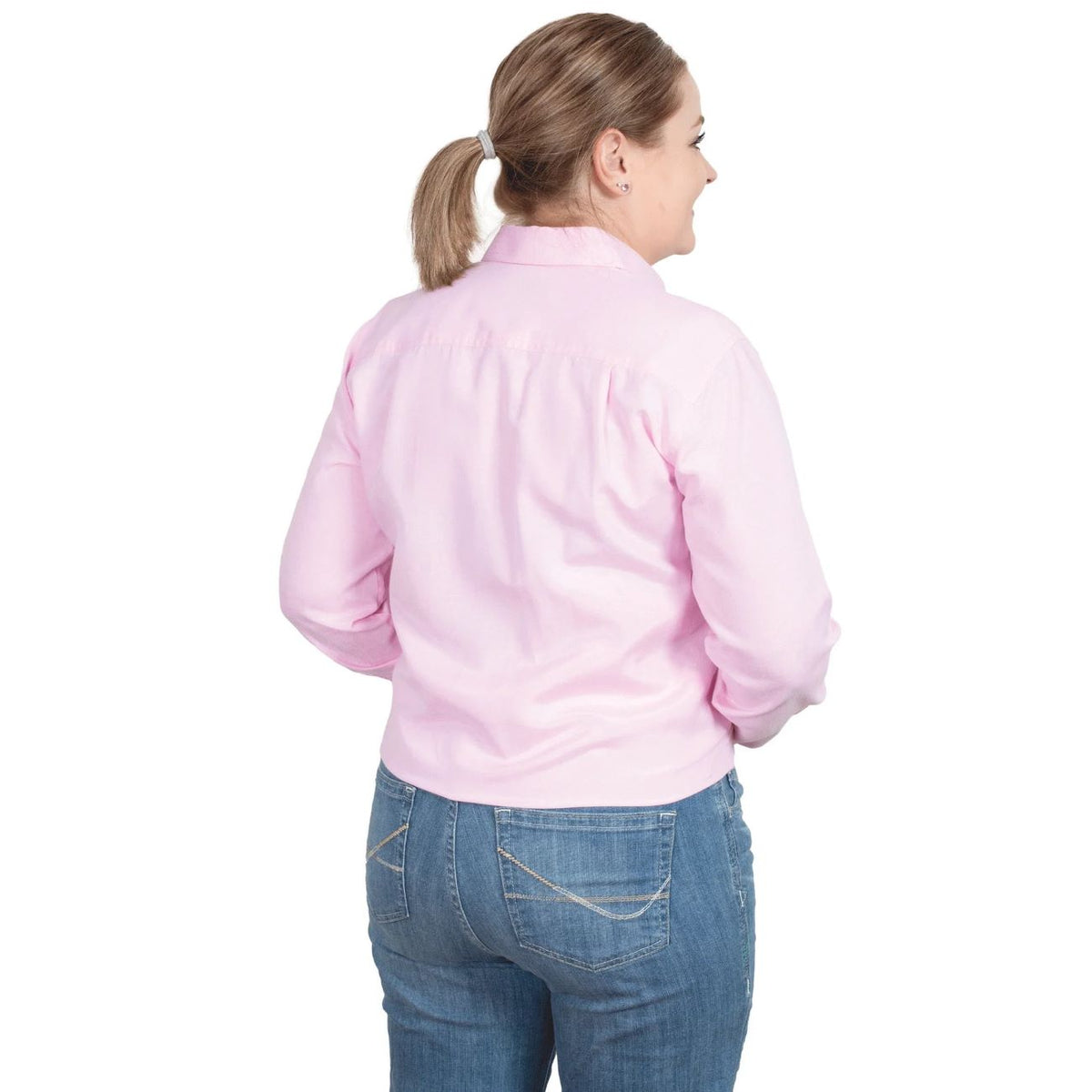 JUST COUNTRY ABBEY LONG SLEEVE FULL BUTTON WORK SHIRT - ICE PINK CHAMBREY [SZ:8]