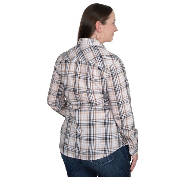 JUST COUNTRY ABBEY FULL BUTTON PRINT WORKSHIRT - FAWN LUREX PLAID [SZ:10]