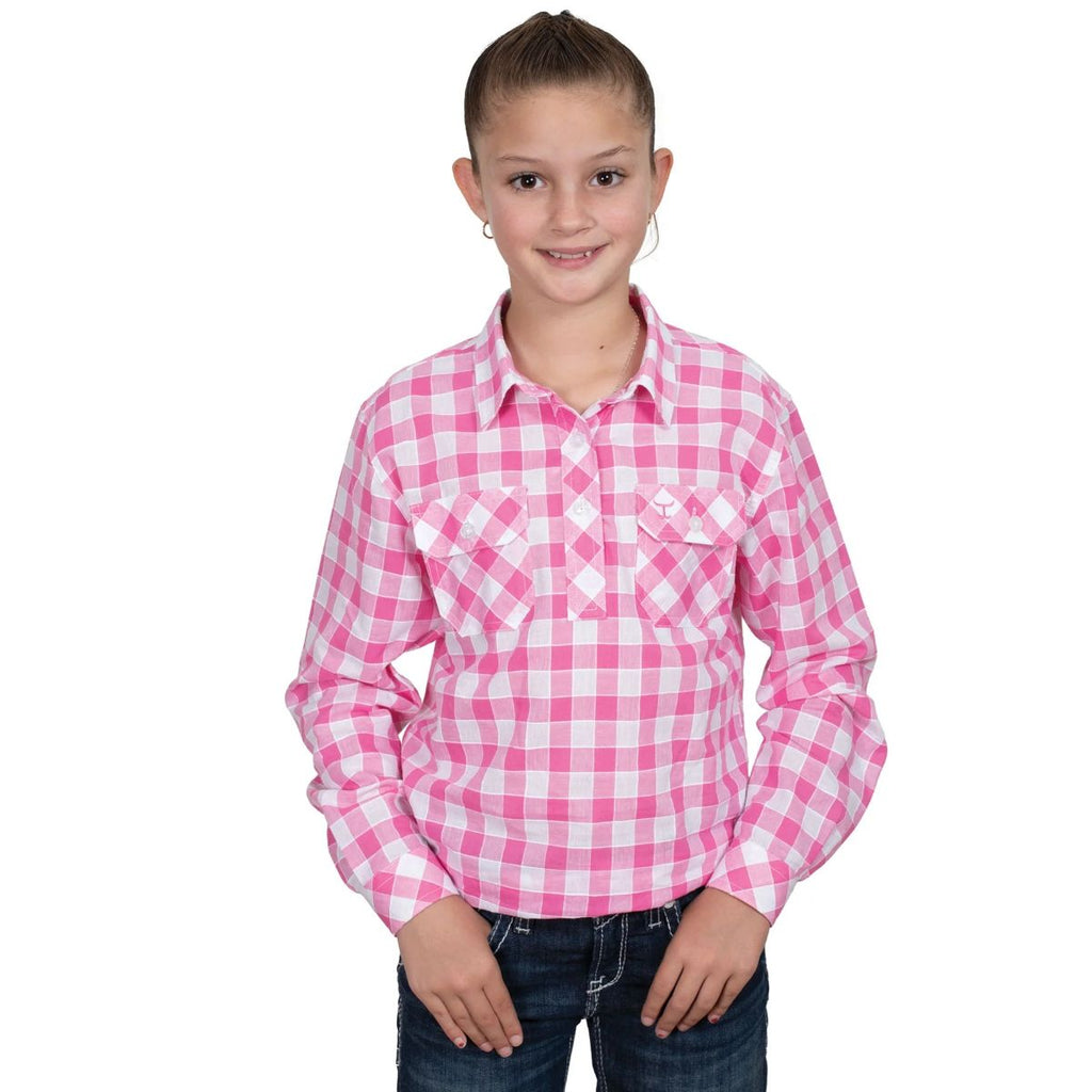 Just Country Harper Girls Shirt - Hot Pink/white Checks [sz:xxs]