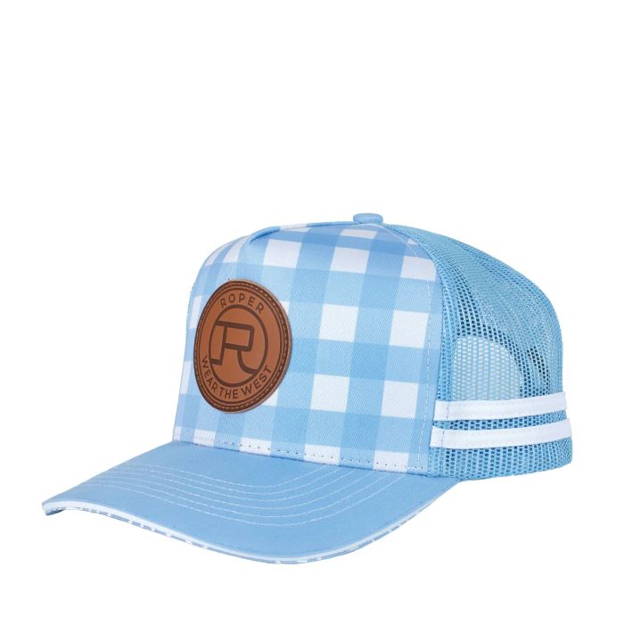 Roper Mini Plaid Trucker Cap - Cornflower Blue/white 