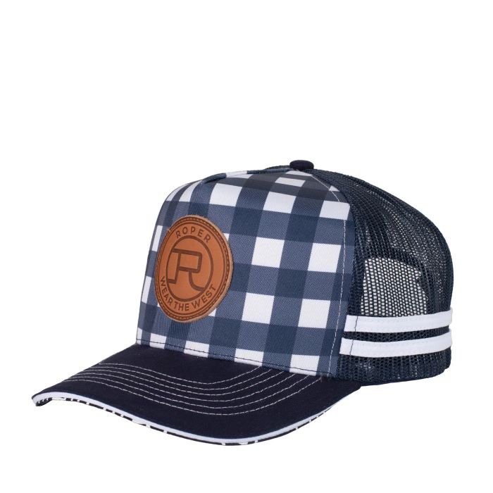 Roper Mini Plaid Trucker Cap - Navy/white 