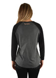 PURE WESTERN WOMENS RHUMER LONG SLEEVE RAGLAN TEE [SZ:8 CL:CHARCOAL/BLACK]