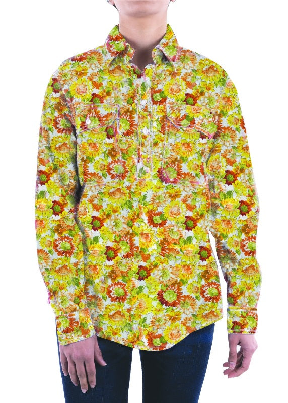 Hardslog Barbara Half Placket Long Sleeve Shirt - Yellow