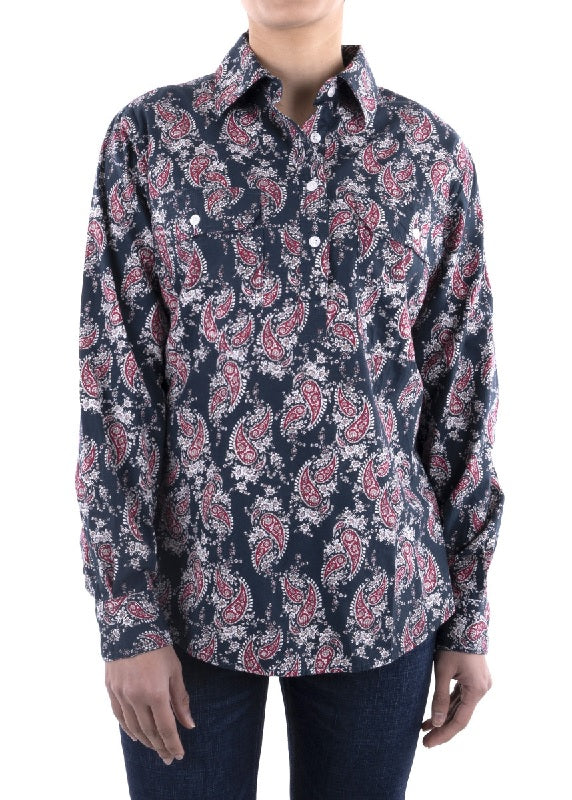 Hardslog Hayden Womens Half Placket Long Sleeve Shirt - Navy