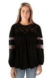 Pure Western Faye Lace Trim Blouse - Black