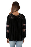 Pure Western Faye Lace Trim Blouse - Black