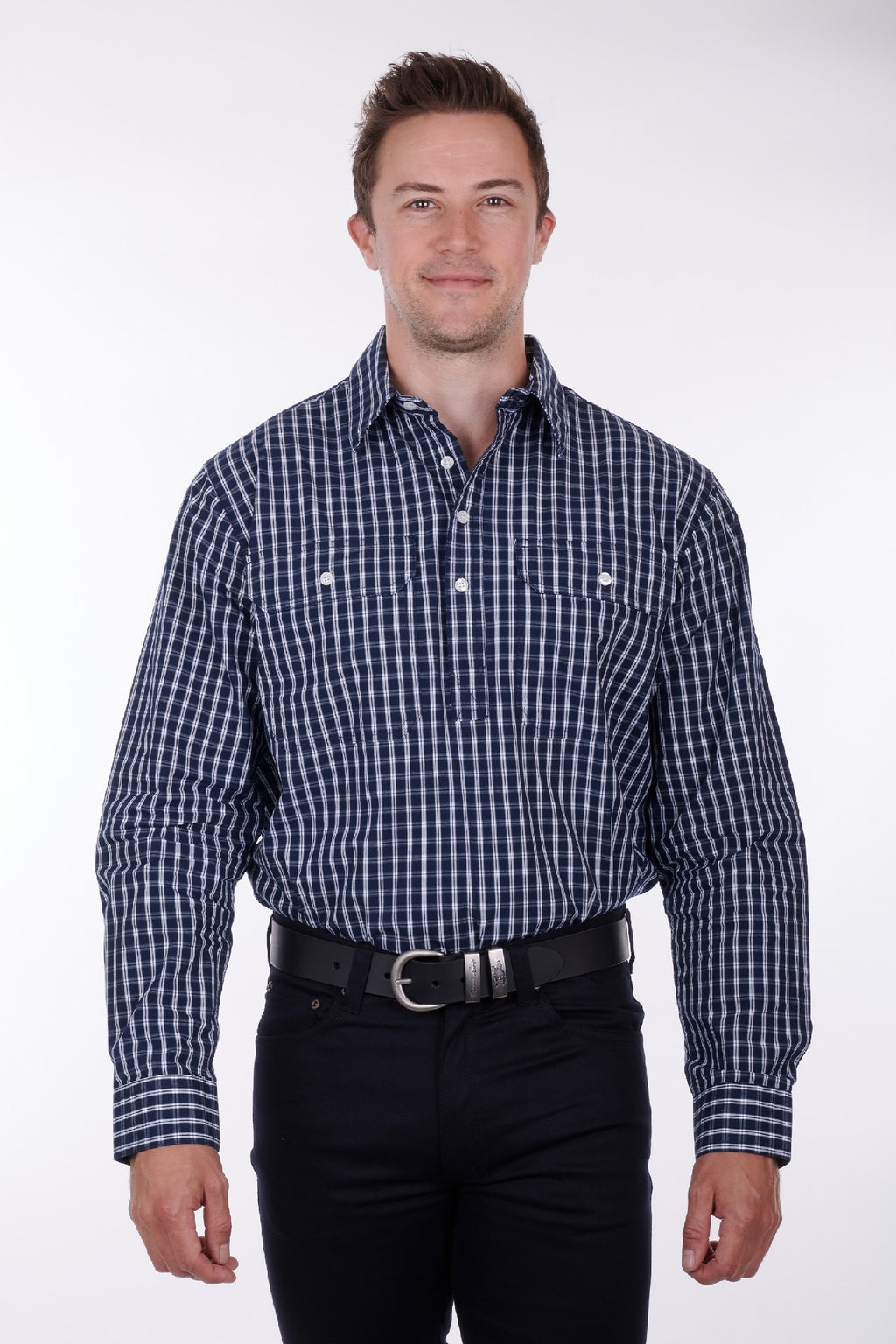 Hardslog Alon Mens 1/2 Placket Long Sleeve Shirt - Navy