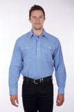 Hardslog Devin Mens 1/2 Placket Long Sleeve Shirt - Blue/white