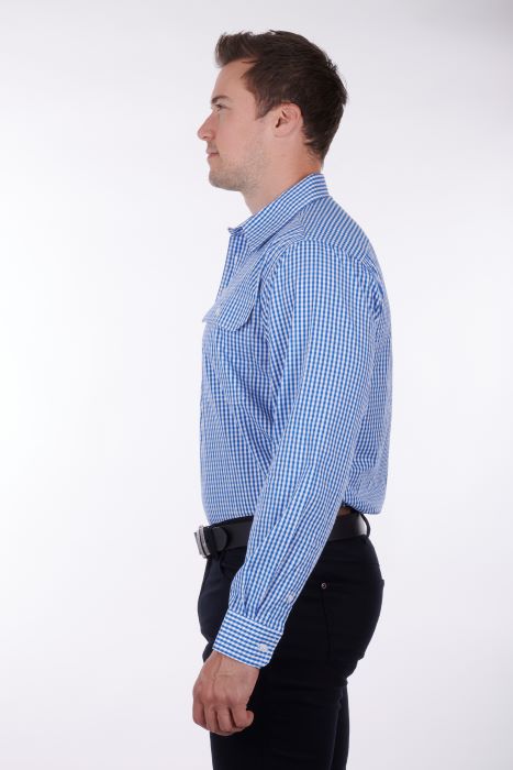 Hardslog Devin Mens 1/2 Placket Long Sleeve Shirt - Blue/white