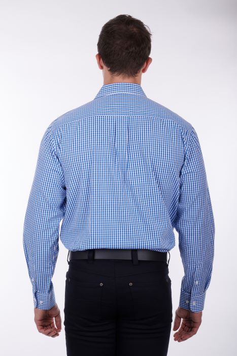 Hardslog Devin Mens 1/2 Placket Long Sleeve Shirt - Blue/white