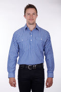 Hardslog Charlie Mens 1/2 Placket Long Sleeve Shirt - Blue/white