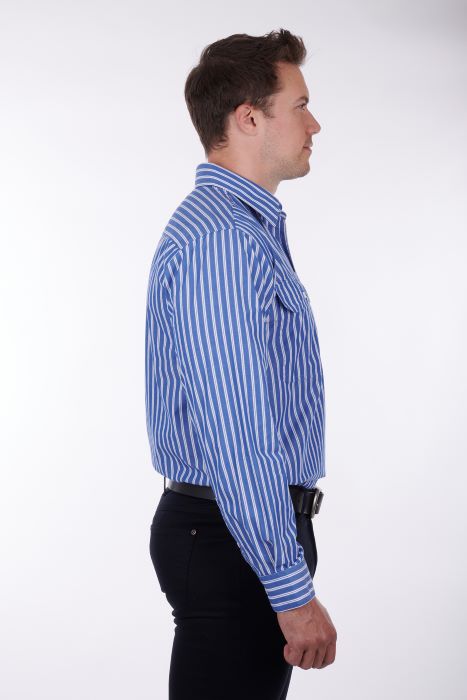 Hardslog Charlie Mens 1/2 Placket Long Sleeve Shirt - Blue/white