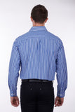 Hardslog Charlie Mens 1/2 Placket Long Sleeve Shirt - Blue/white