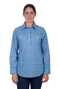 Hardslog Becki Womens 1/2 Placket Long Sleeve Shirt - Blue