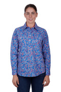 Hardslog Luisa Womens 1/2 Placket Long Sleeve Shirt - Blue