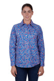 Hardslog Luisa Womens 1/2 Placket Long Sleeve Shirt - Blue