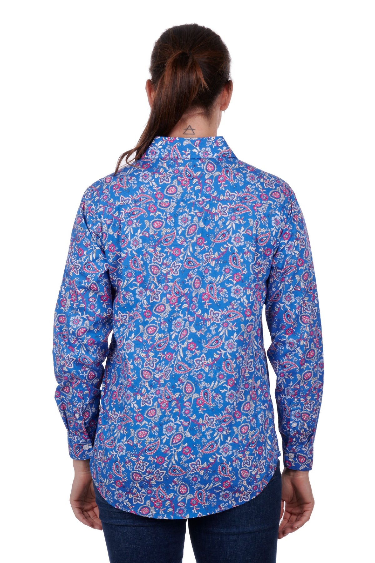 Hardslog Luisa Womens 1/2 Placket Long Sleeve Shirt - Blue