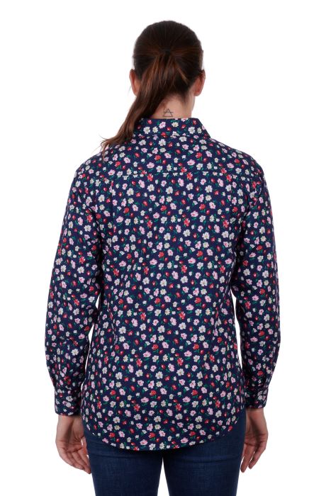Hardslog Stephanie Womens 1/2 Placket Long Sleeve Shirt - Navy