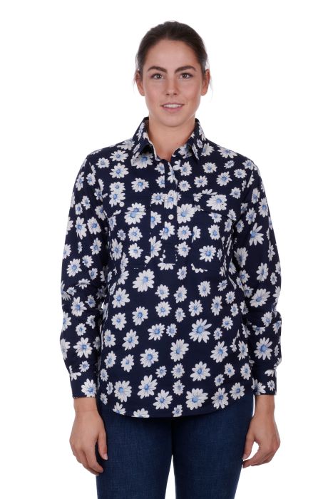 Hardslog Diane Womens 1/2 Placket Long Sleeve Shirt - Navy
