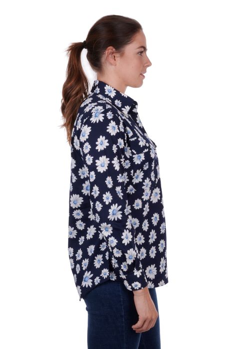 Hardslog Diane Womens 1/2 Placket Long Sleeve Shirt - Navy