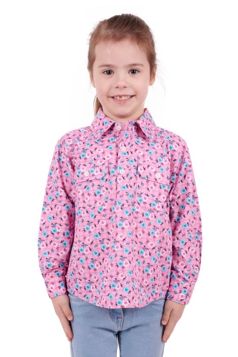 Hardslog Floria Kids 1/2 Placket Long Sleeve Shirt - Pink