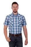 Wrangler Callum Mens Short Sleeve Shirt - Navy/teal