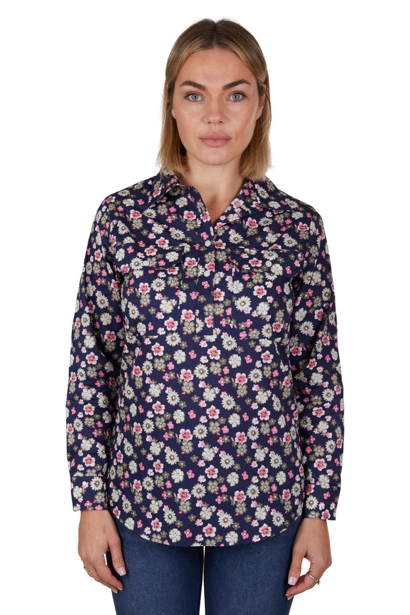 HARDSLOG ROSE WOMENS HALF BUTTON WORKSHIRT [SZ:8]