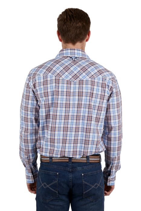 PURE WESTERN LUCAS MENS LONG SLEEVE SHIRT - WHITE/BLUE [SZ:S]