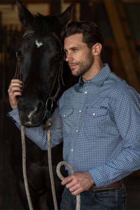 WRANGLER DINO MENS LONG SLEEVE SHIRT - NAVY/ROYAL [SZ:XS]