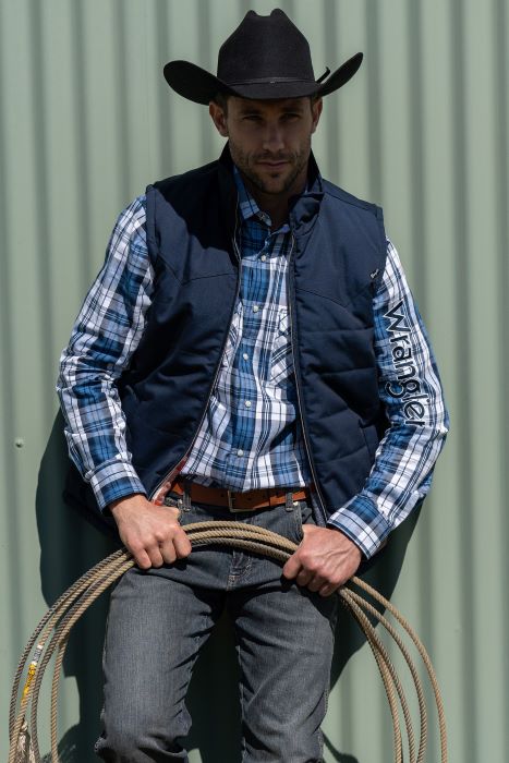 WRANGLER HUGHES MENS REVERSIBLE VEST - NAVY [SZ:S]