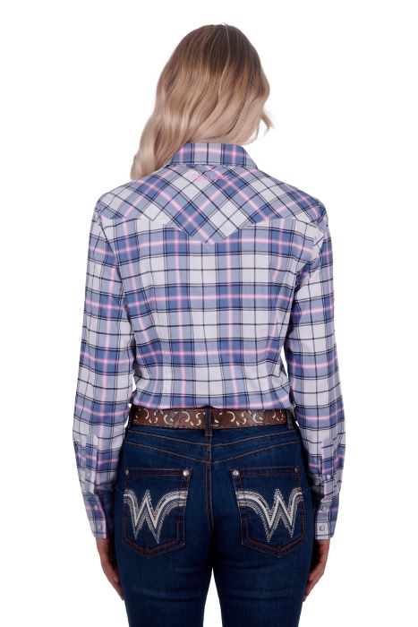 WRANGLER LUCY WOMENS LONG SLEEVE SHIRT - BLUE/PINK [SZ:8]